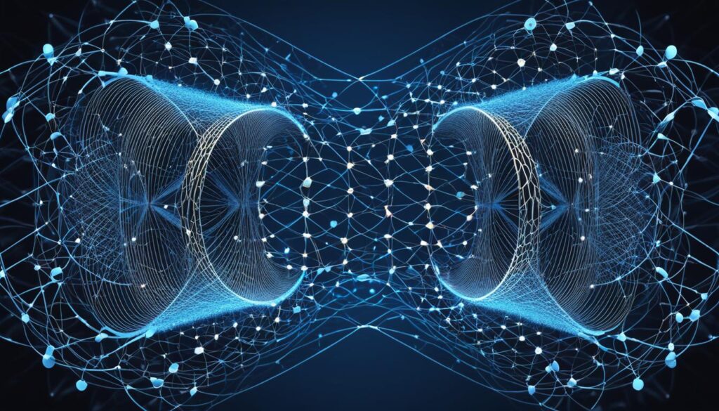 Quantum entanglement demonstrating interconnected qubits